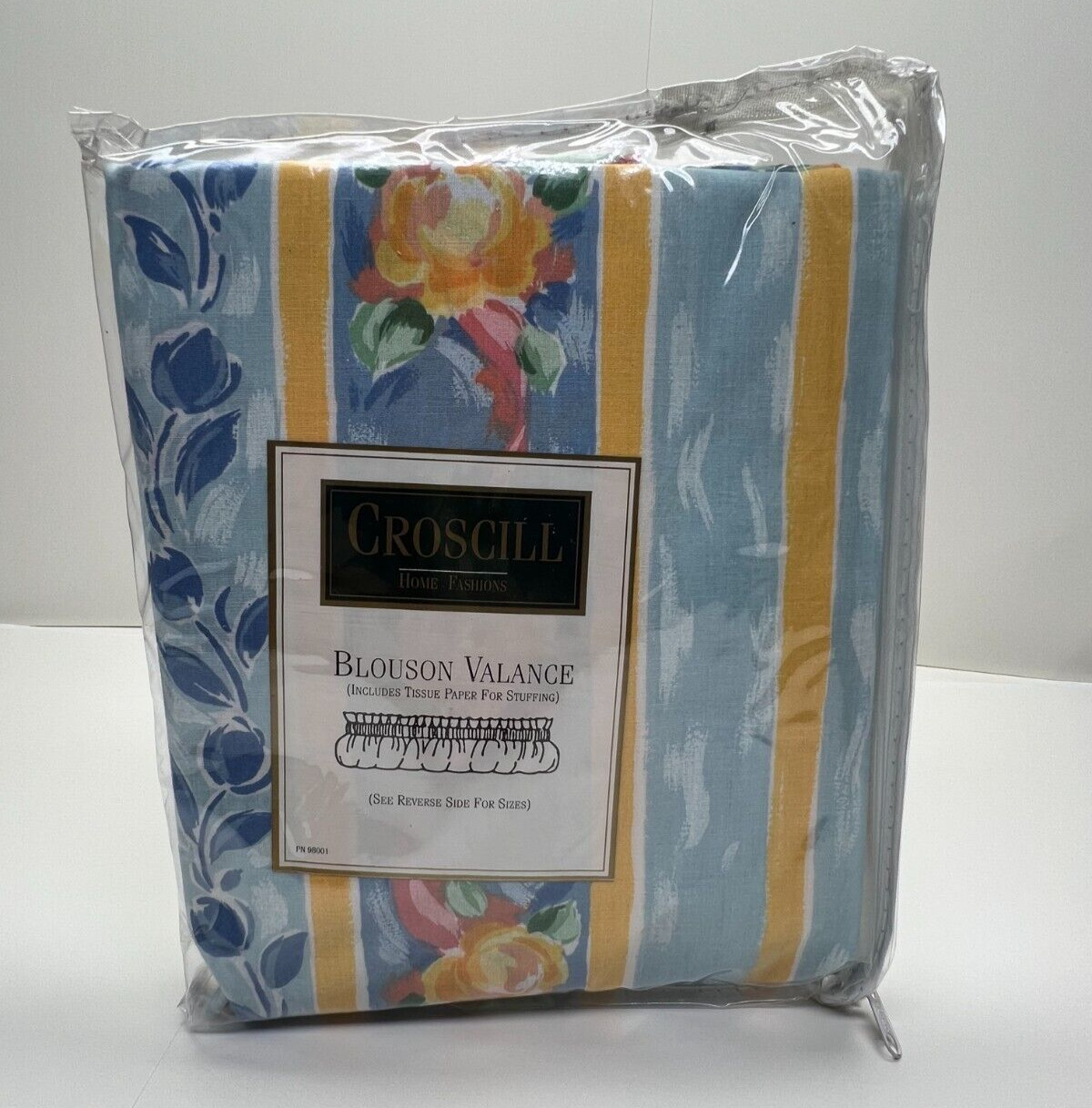 CROSCILL FIESTA Blouson Valance Blue Yellow Green Pink Floral Stripe 88”Wx15”L