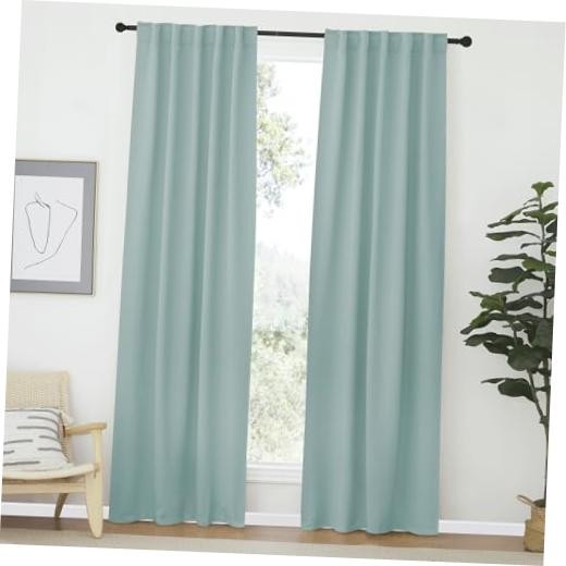 Aqua Blue Curtain Panels – 34″W x 72″L – Blackout Window Draperies – Pack of 2