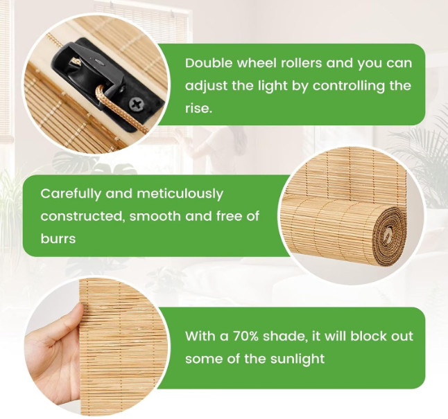 Bamboo Blinds Roller Shades for Windows Bamboo Shades for Indoor and Outdoor Pat