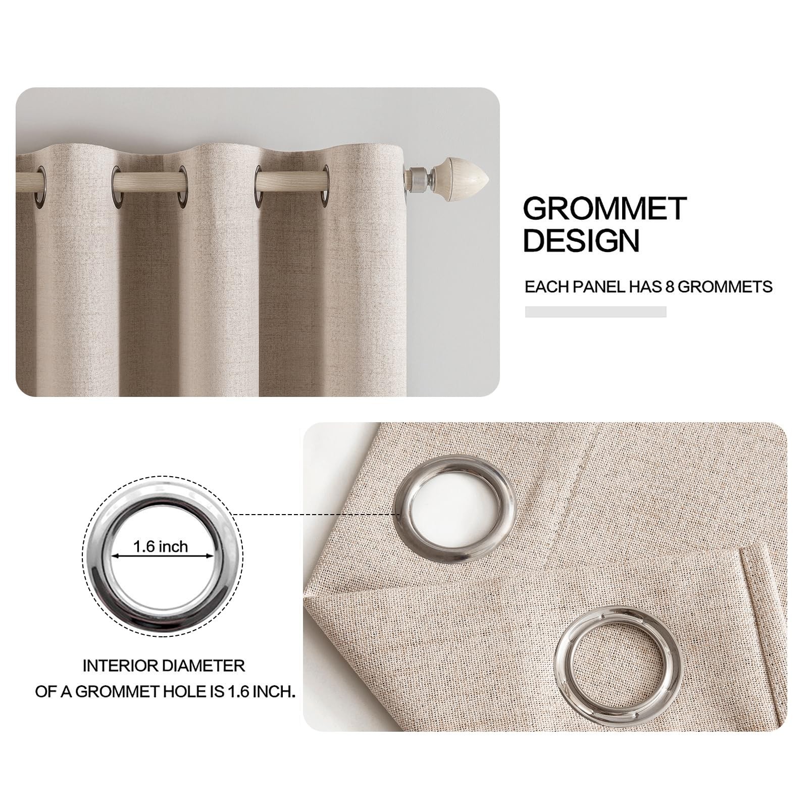 Miulee 100 Blackout Linen Textured Curtains For Bedroom Solid Thermal Insulated
