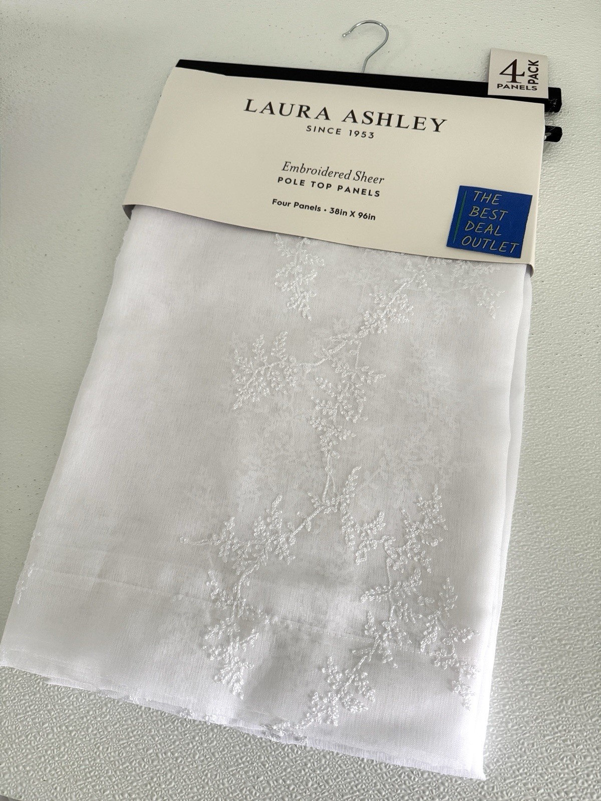 Laura Ashley Window Curtains 4 Panels 38 x 96″ Snow White Embroidered Sheer