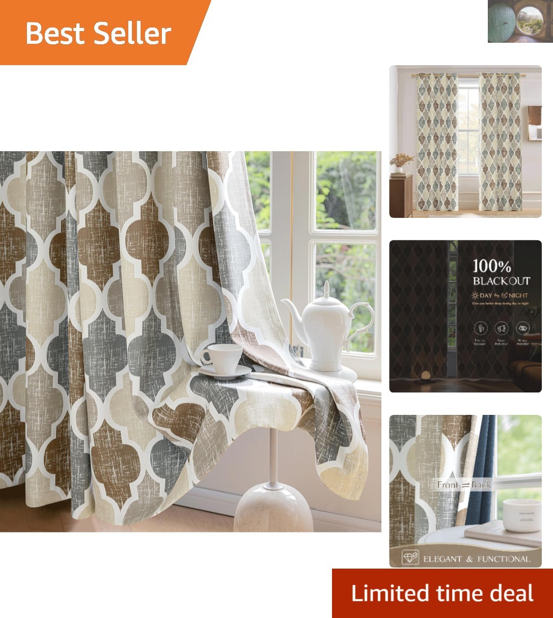 Soundproof 63” Moroccan Blackout Drapes – Darkening, Energy Efficient, 2 Panels