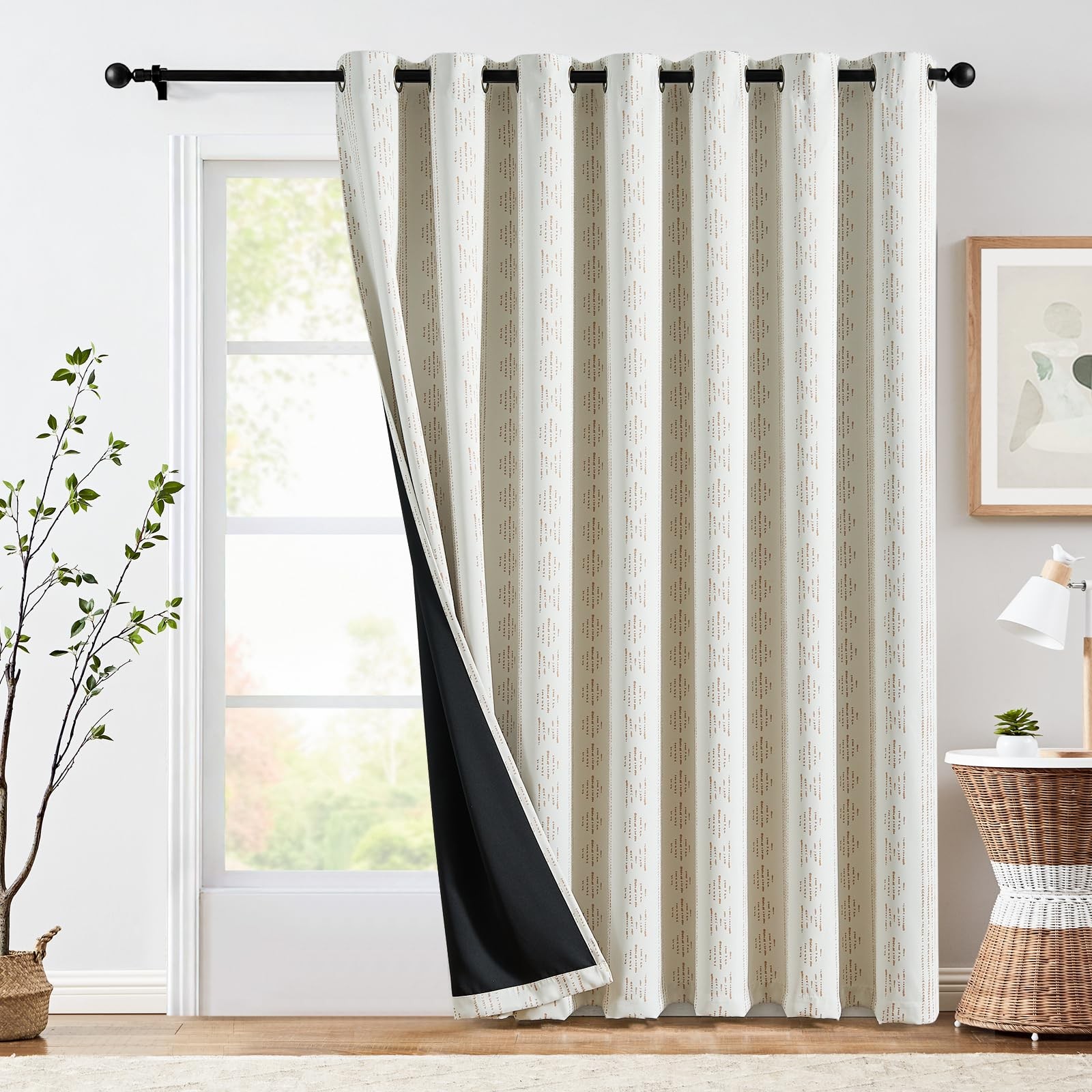 jinchan 95% Blackout Boho Curtain 84″ Long 1 Panel Extra Wide Beige Geometric