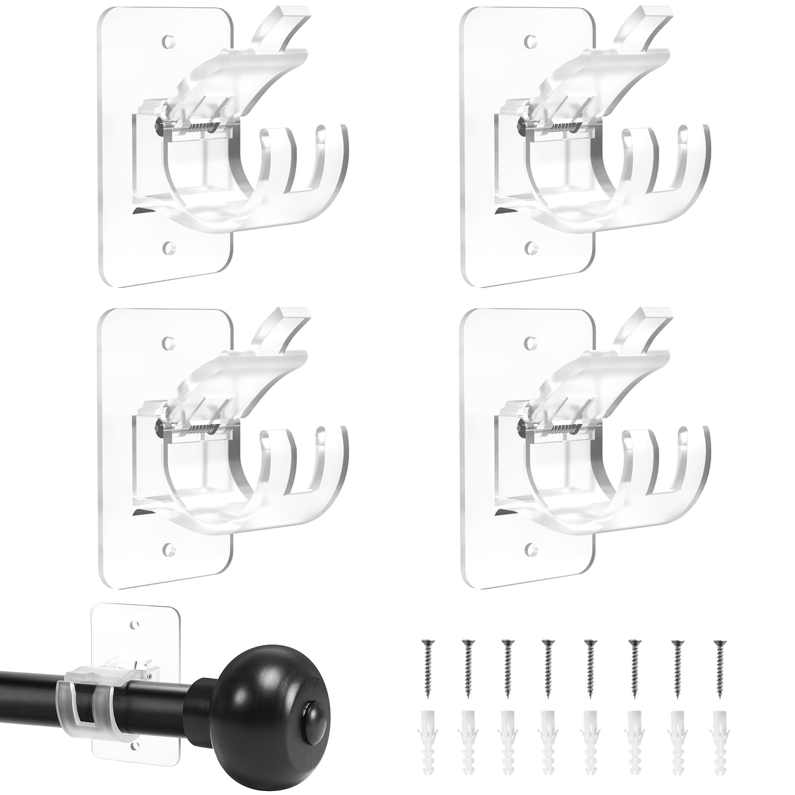 No-Drill Curtain-Rod Adhesive-Brackets Adjustable-Holder – 20 Pounds Nail Fre…