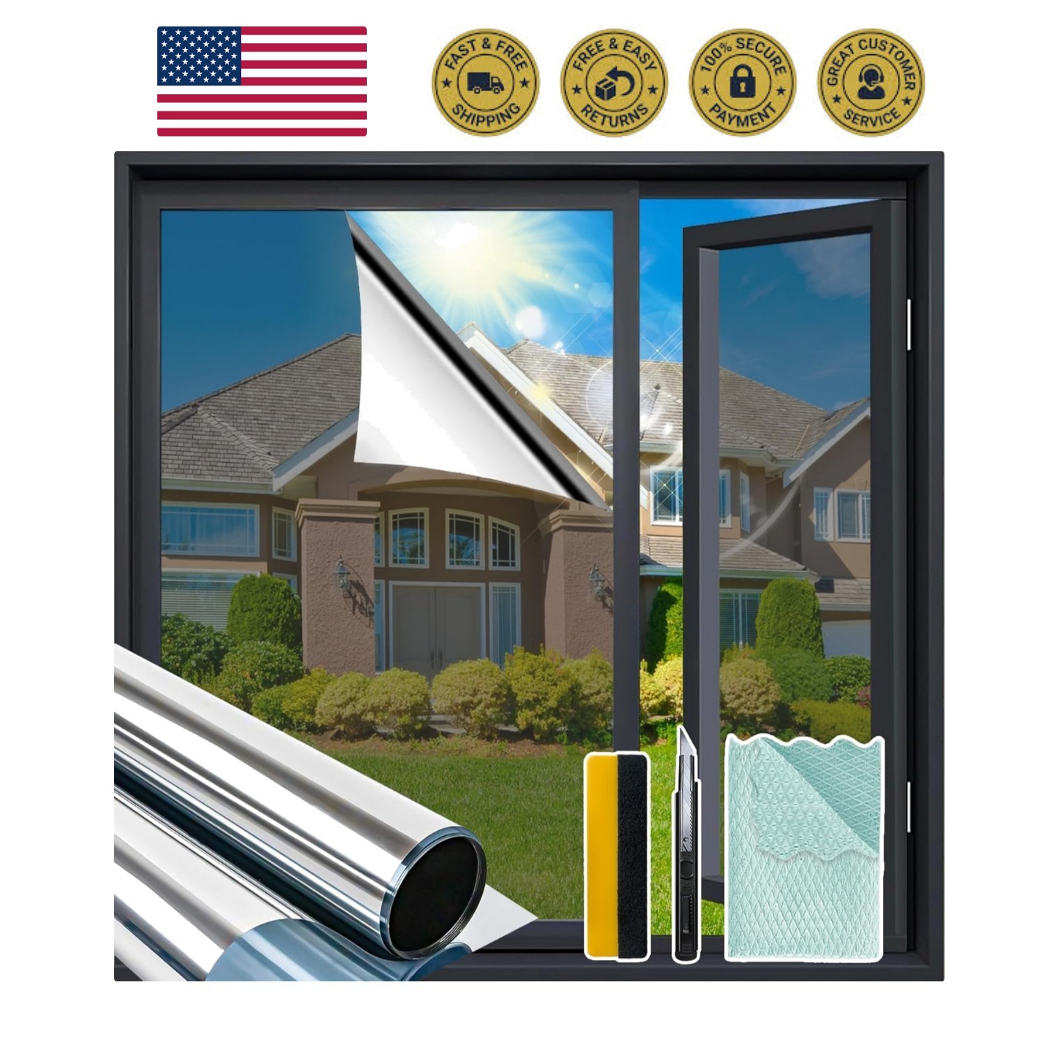 One Way Daytime Window Privacy Film See Out Not in, 17.5 x 78.7 Inch Window T…