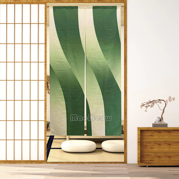 Green Ripple Wave Print Noren Hanging Doorway Curtain Offic Room Divide Tapestry