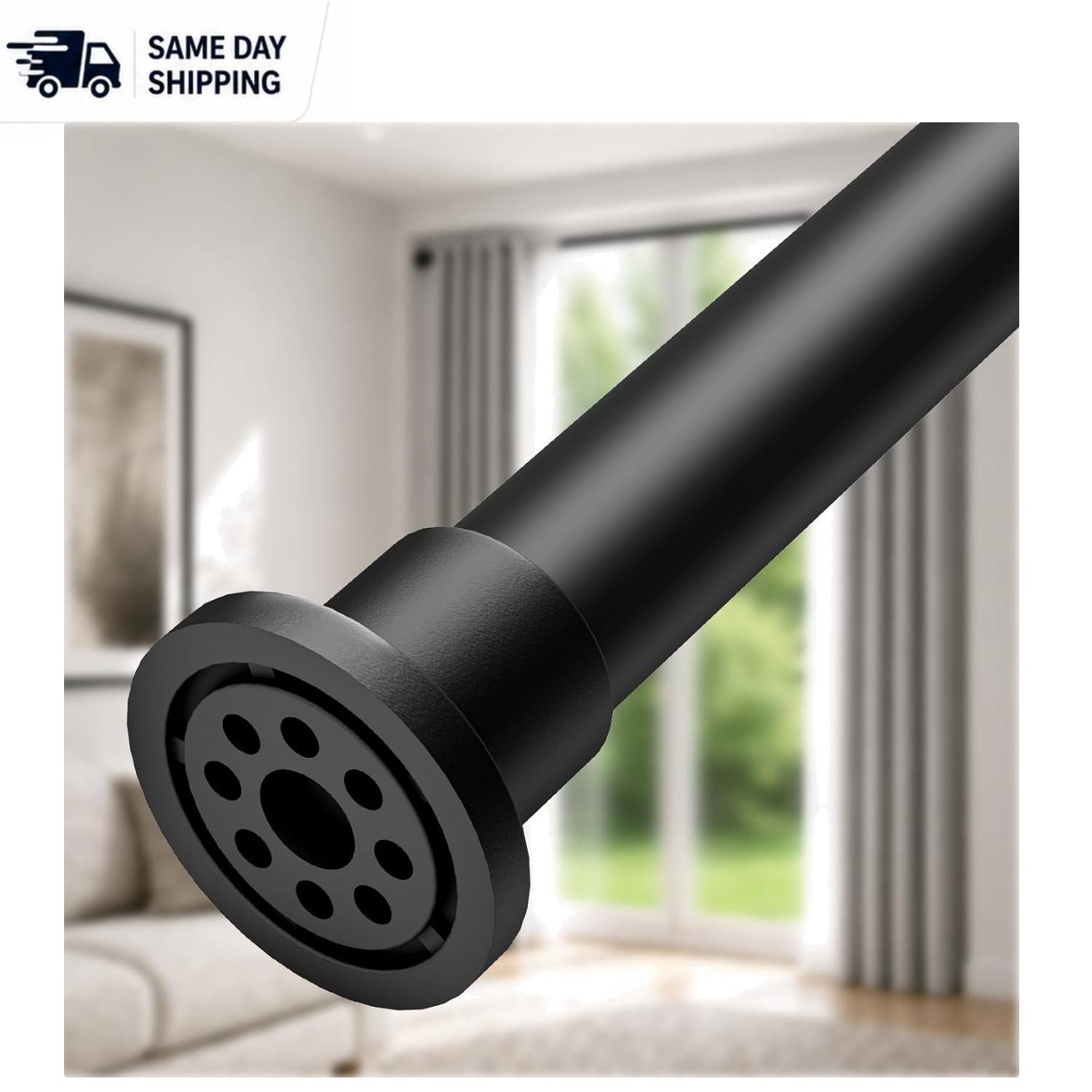 83-123 Inch Heavy Duty Tension Curtain Rod – Stylish No Drill Solution in Black