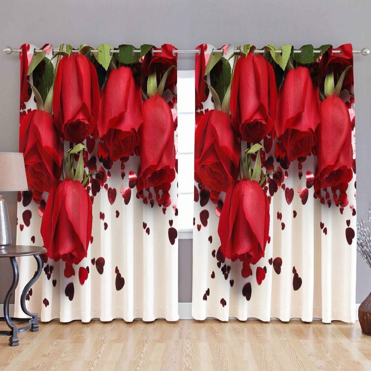 3D Curtain Roses Multi coloured 2 Pieces 4 x 5 ft