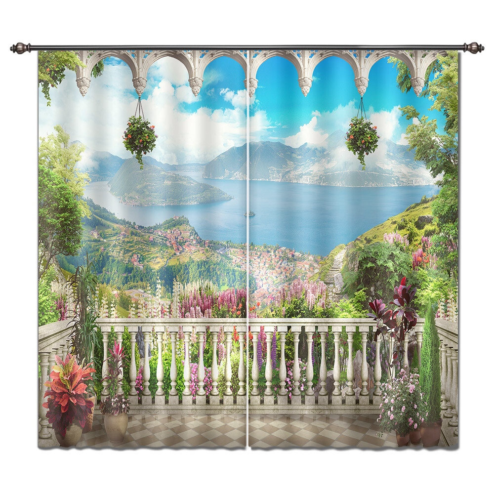 3D Arabian Flower Balcony Scenery Blockout Photo Curtain Printing Fabric Window