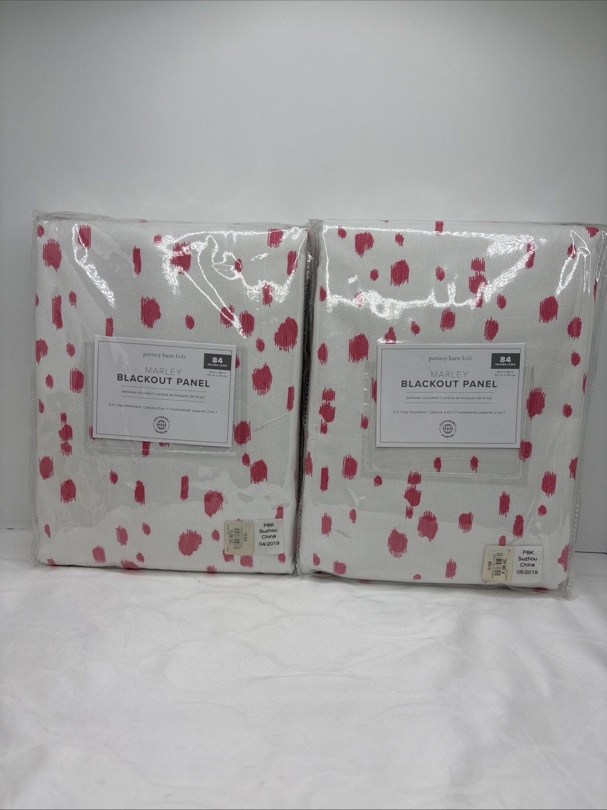 Pottery Barn Kid Marley Blackout Curtain Panels 2 in 1 44”x 84” Pink White NOS