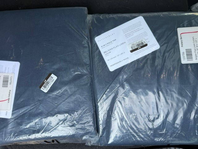 Pottery Barn Set of 2 Belgian Flax Linen Curtains 50″ x 120″ MIdnight Blue NEW