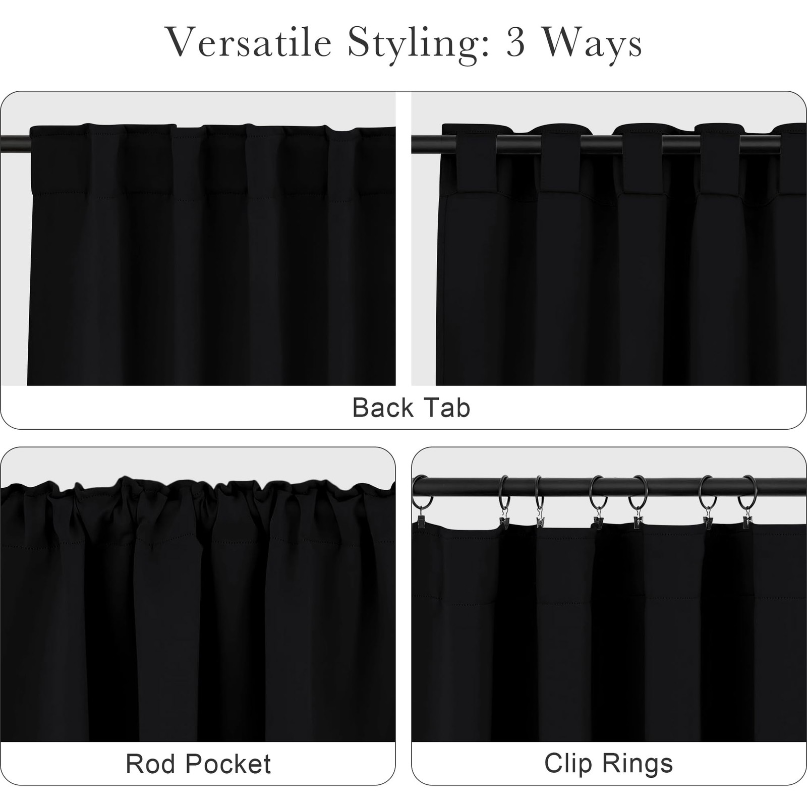 PONY DANCE Black Kitchen Blackout Curtains 42″W x 45″L (Pack of 2),