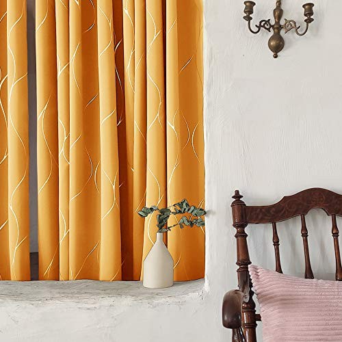 Print Blackout Curtains, Wave Pattern 42″W x 54″L (Pack of 2) Orange Flame