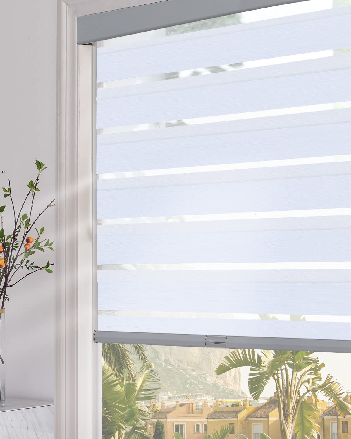 Persilux Blackout Cordless Zebra Blinds 35×72 Light Grey Thermal Insulated Dual