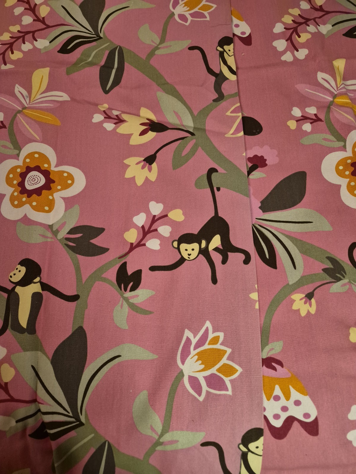Pottery Barn Kids Pink Curtains Set Of 2 Monkey Floral Print 50×84