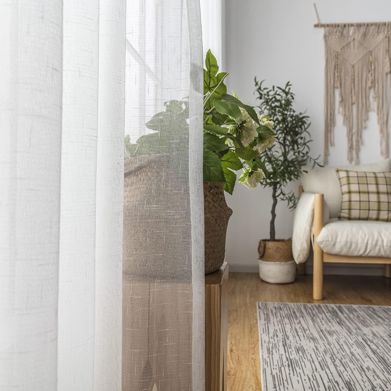 Ivory Pinch Pleated Sheer Curtains 96″ Long, 2 Panels with Rings & Hooks