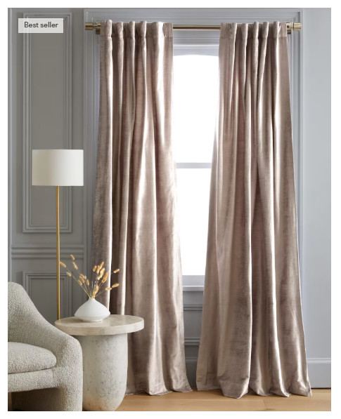 NWT QUINCE LF SILVER VISCOSE LUSTER VELVET CURTAIN PANEL SET OF 2 48 x 96
