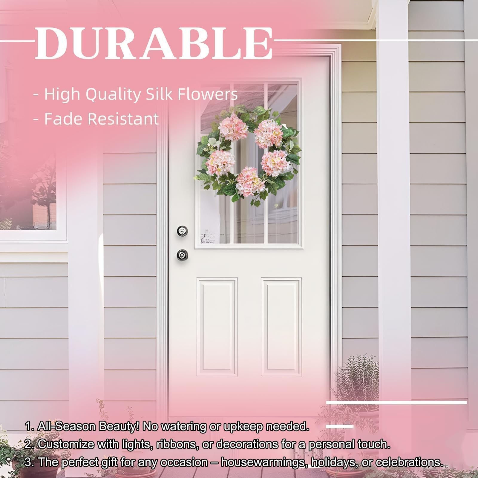 Hometrance Pink Hydrangea Spring Wreath, 18 Inch Outdoor Summer 20iinch,