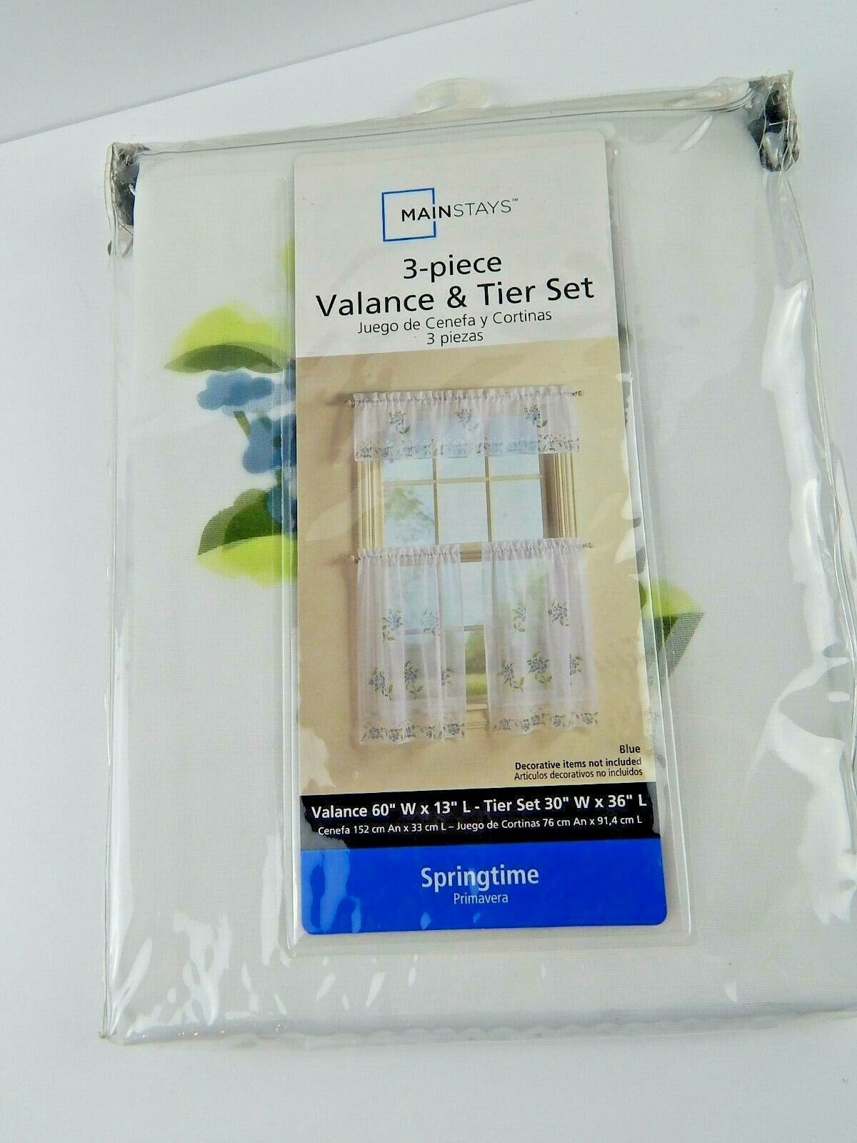 Mainstays 3-Piece Kitchen Valance & Tier Set Springtime White / Floral New