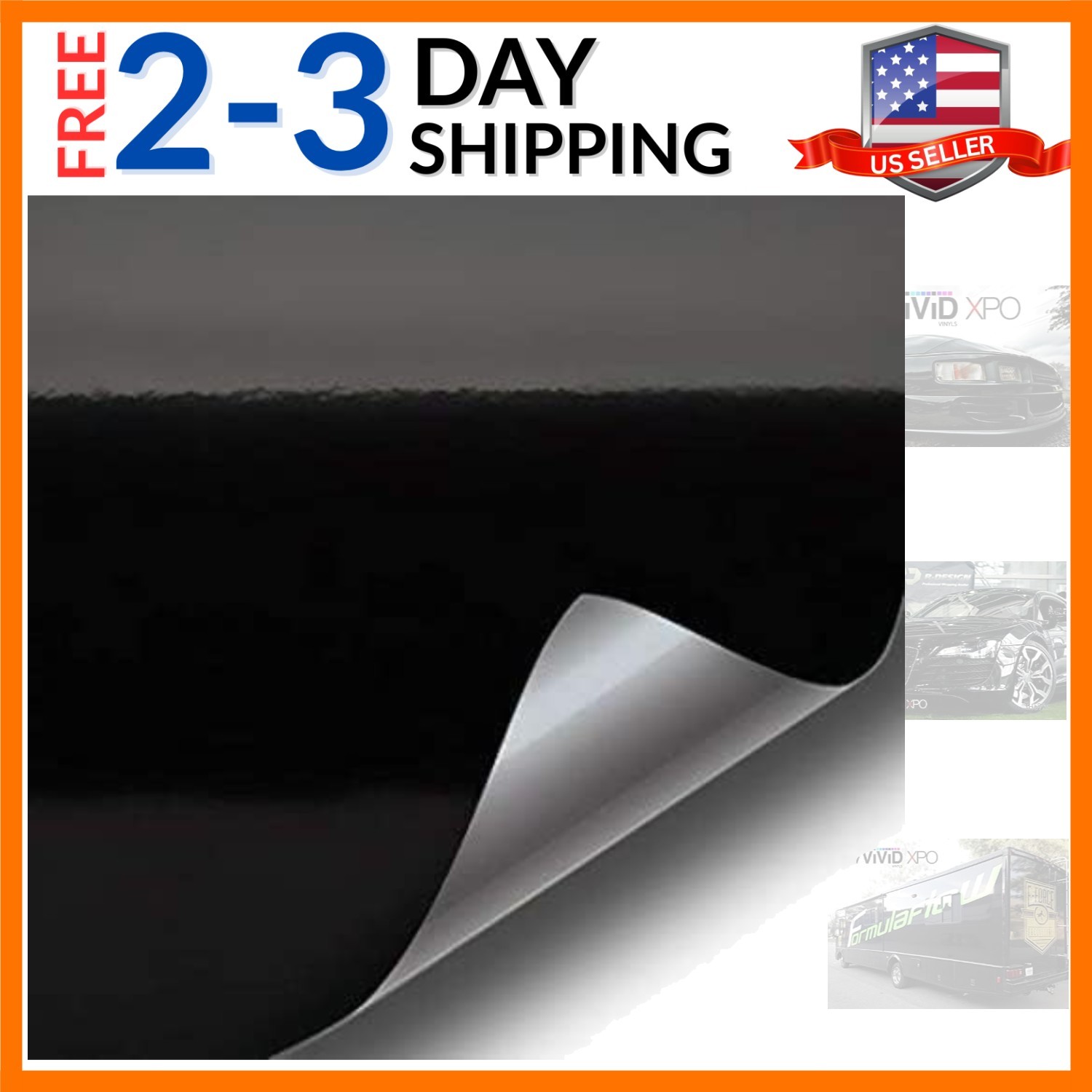 Black Gloss Automotive Vinyl Wrap Film 1ft x 5ft