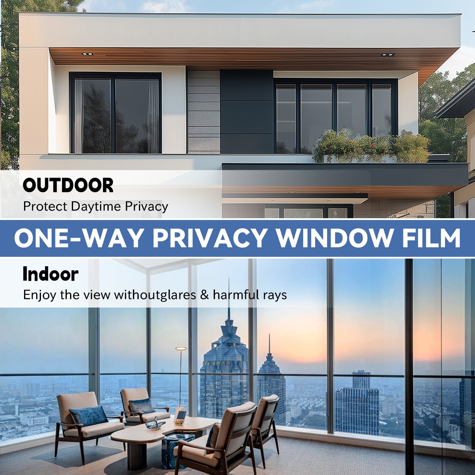 20FT One Way Privacy Window Film Heat Control Sun Blocking Window Tint Covering