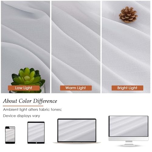 Kitchen Curtains 36 Inch Length 2 Panels, Light 30″W x 36″L (Pack of 2) White