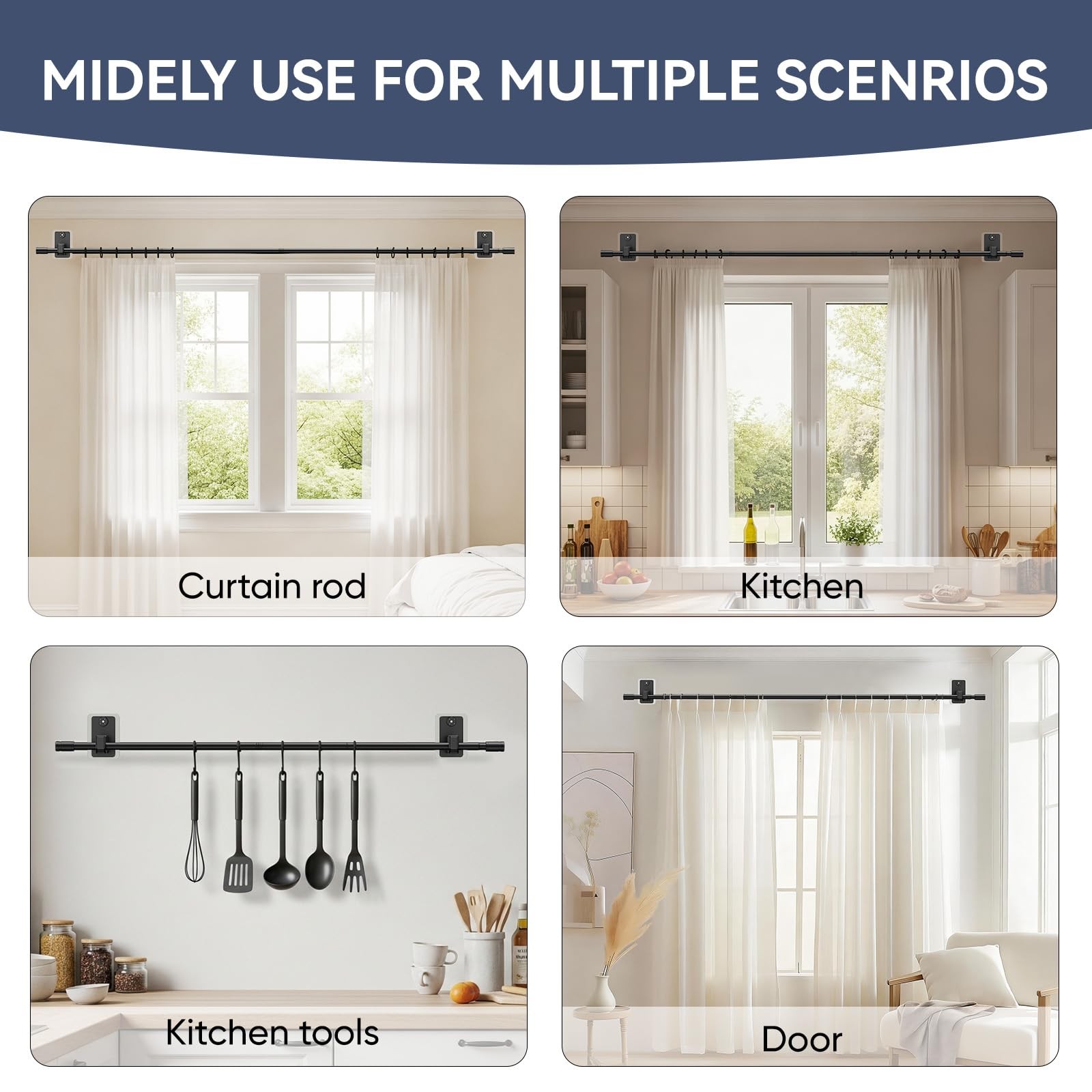 2.0 Upgraded No-Drill Curtain Rod for Windows 48 to 84 inches – Renter-Friend…
