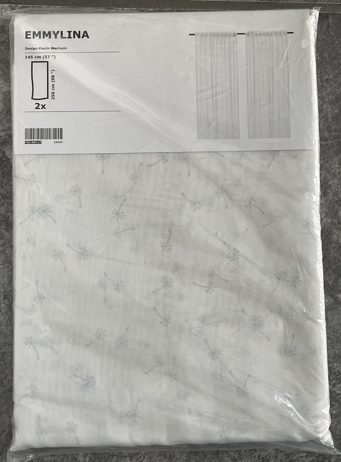 NEW IKEA EMMYLINA 703.865.17 Curtain Panels white light grey flower 57X98 inches