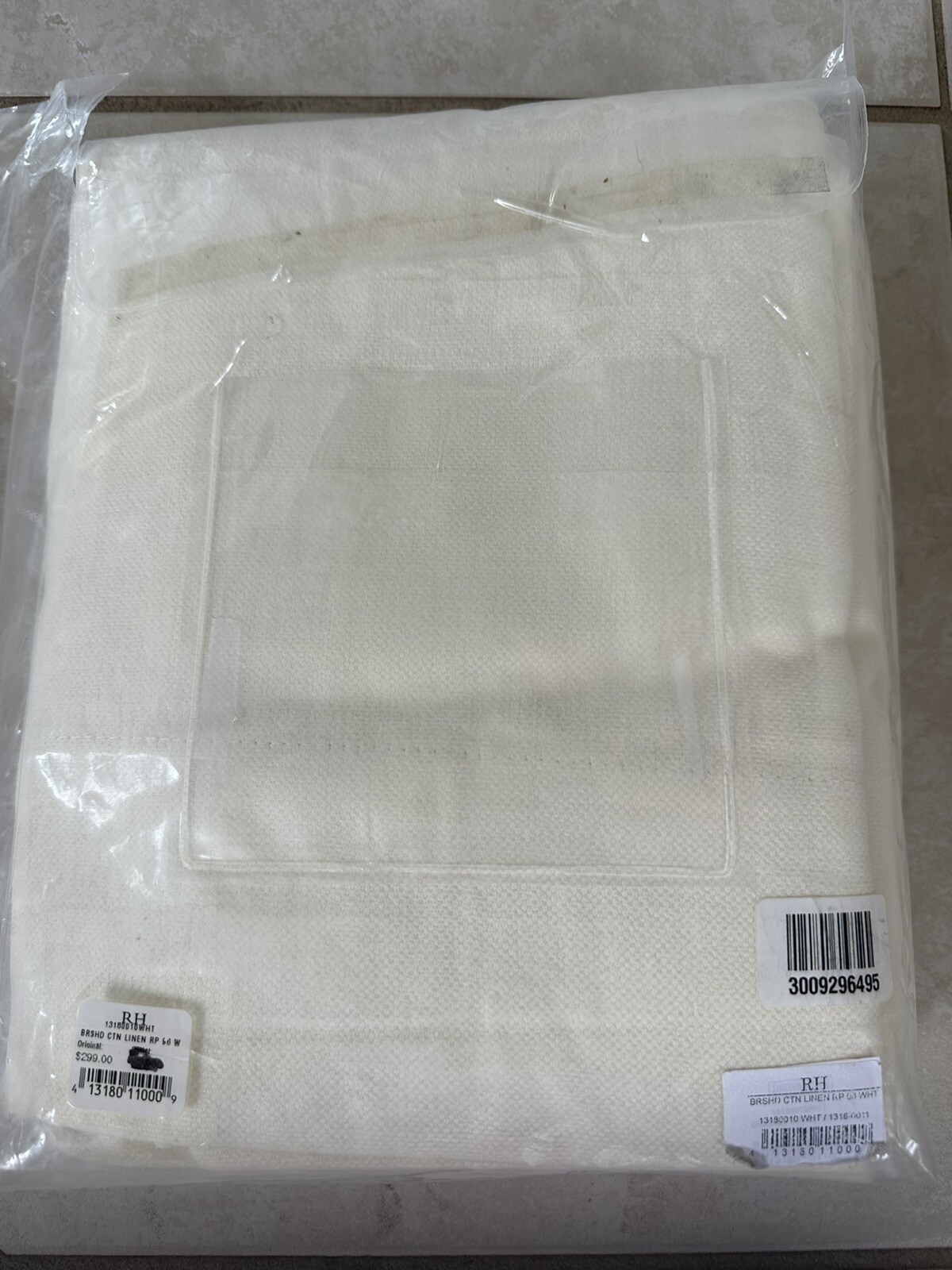 ONE Restoration Hardware Brushed Linen Cotton Curtain Warm White 50X96in