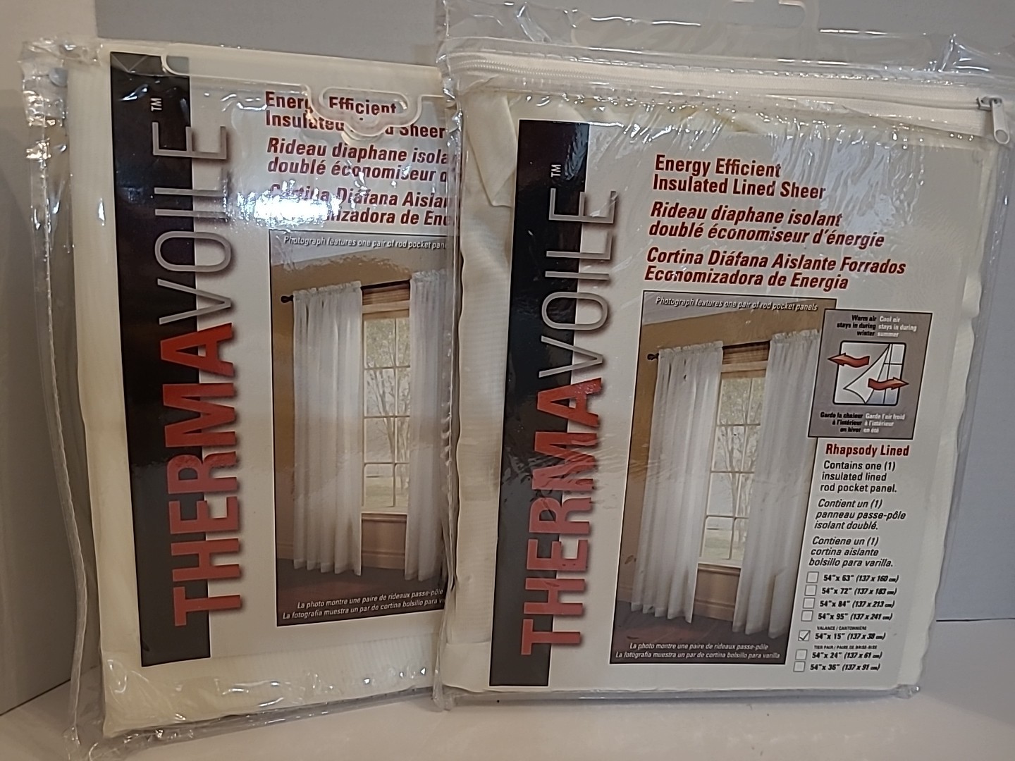 (2) Thermavoile Rhapsody Lined Rod Pocket Valance Window Dressing 54×15″ Ivory
