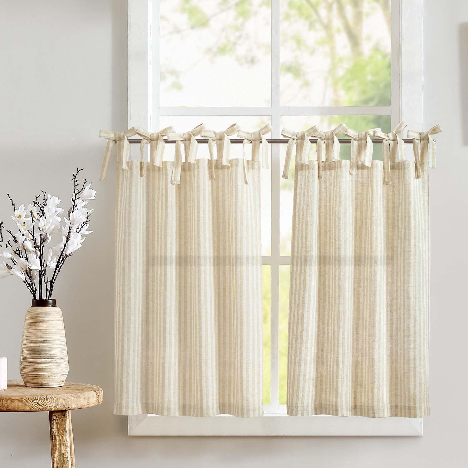 jinchan Tie Top Linen Kitchen 26″W x 24″L (Pack of 2), Striped Beige
