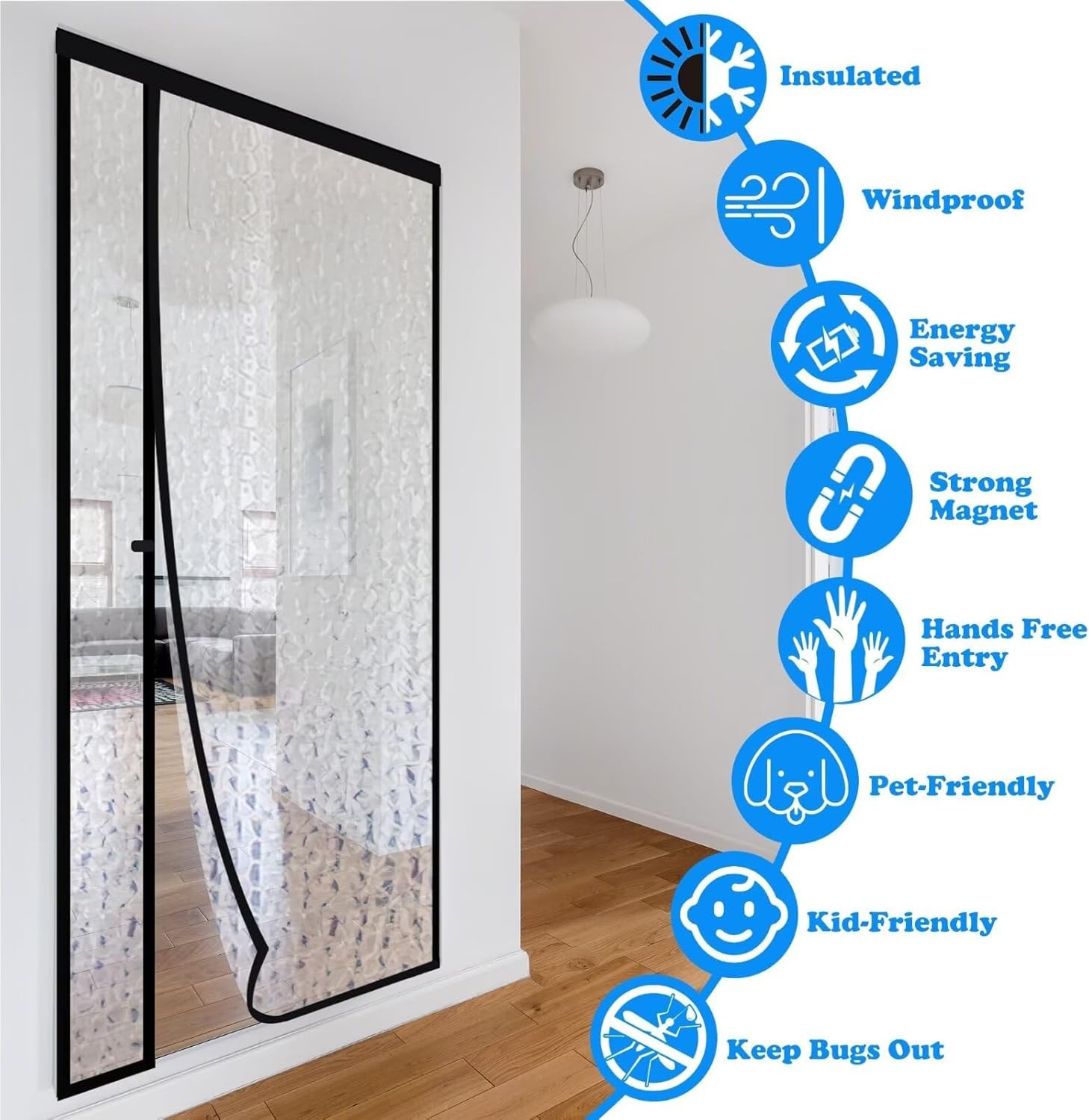 Magnetic Thermal Insulated Door Curtain,Waterproof EVA Door Cover,Left Right