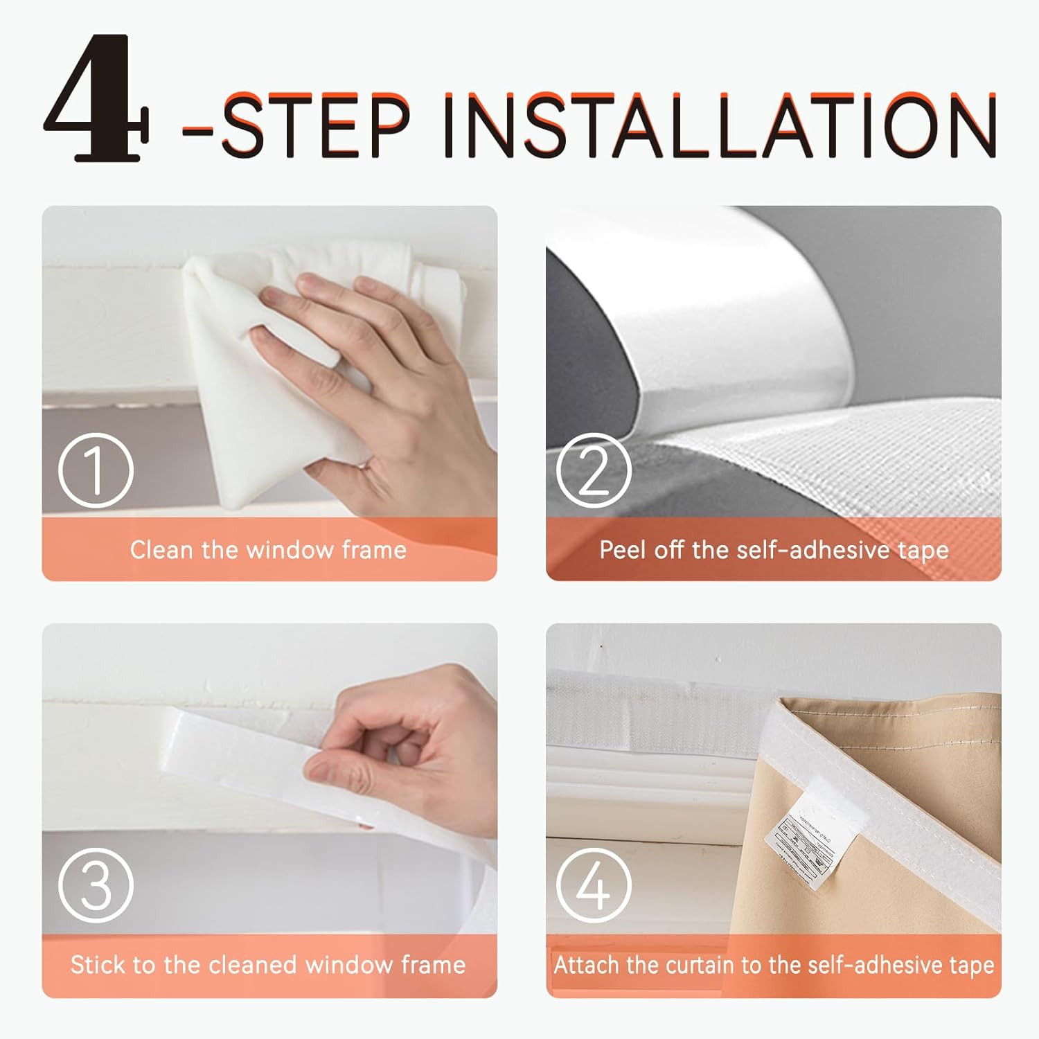 Adhesive Blackout Curtains for Window, Peel-Stick Room Darkener, No Rod, Wall-Sa