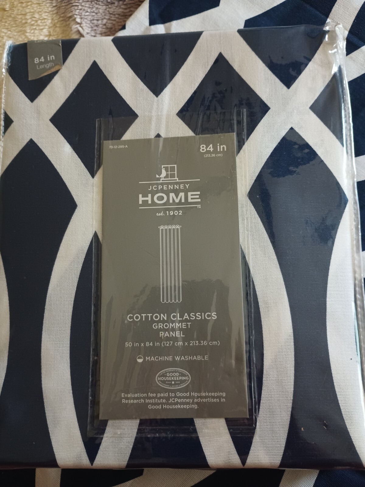JC PENNEY HOME Navy OGEE Moroccan Trellis GROMMET Curtain Panels 50″X 84″ Set 2