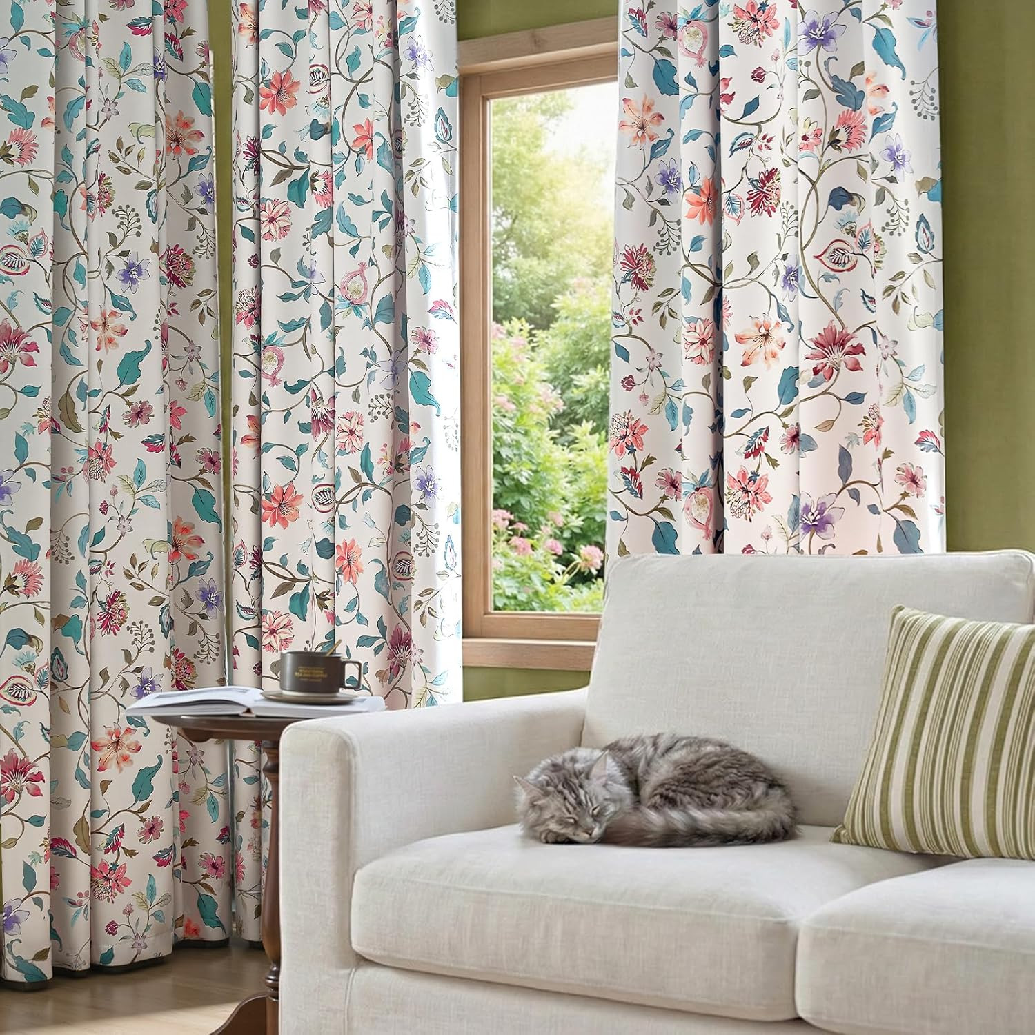 Hattie 95% Blackout Curtains Beige Floral Curtains 84 Inch Length Cream Drapes f