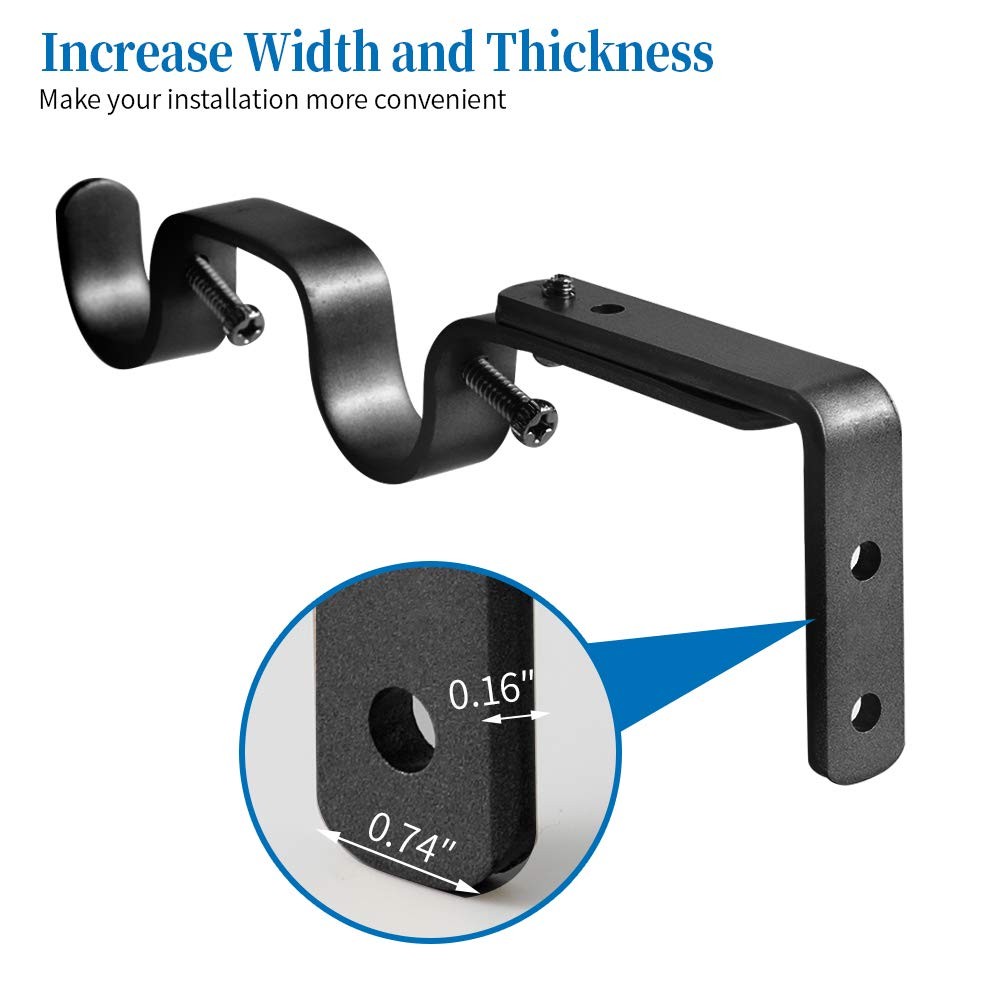 4 PCS Black Heavy Duty Curtain Rod Brackets Adjustable Double Holder For 1″