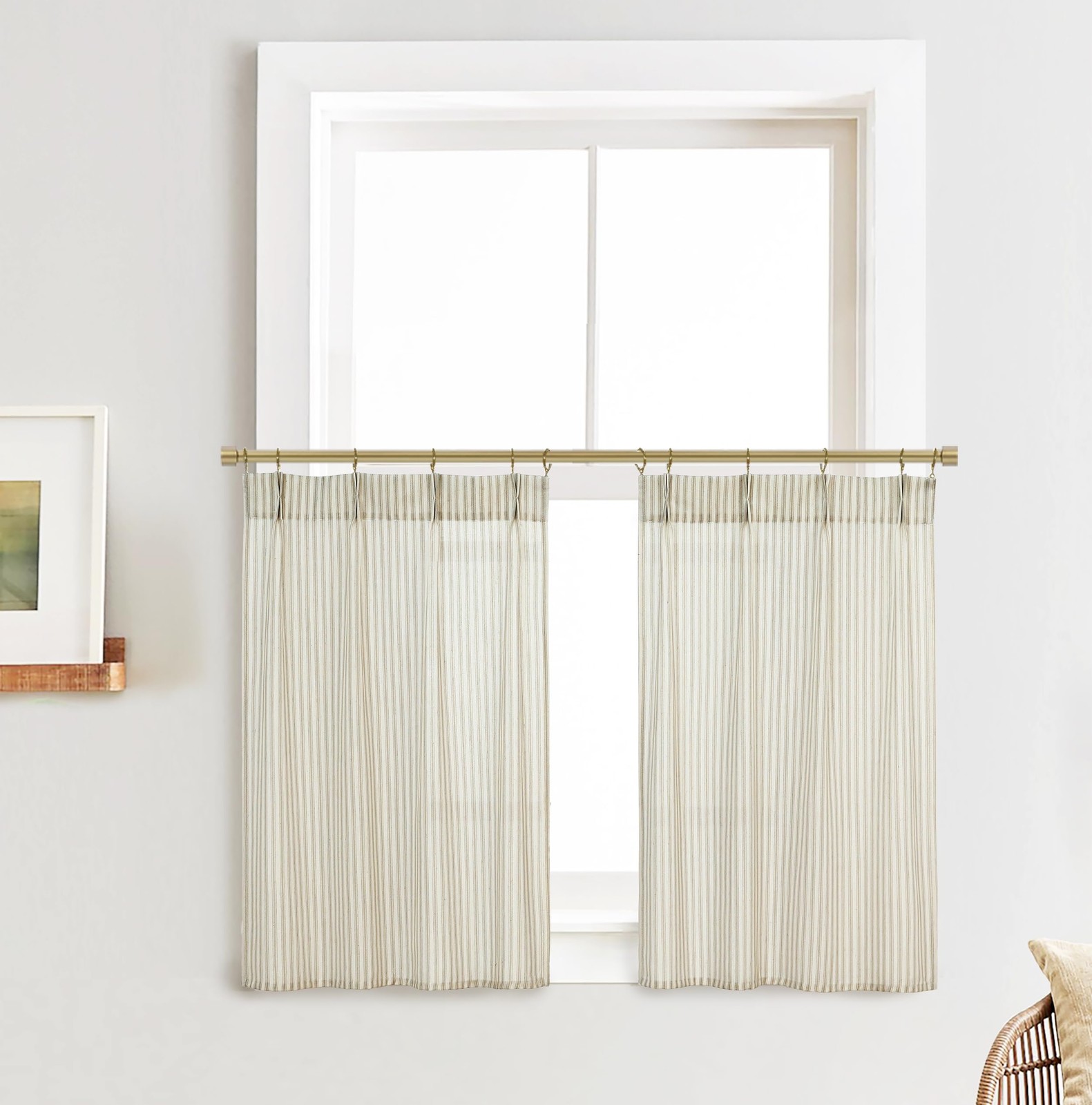 Kitchen Curtains 36 Inch Length for Cafe,Farmhouse Striped Country Style Line…