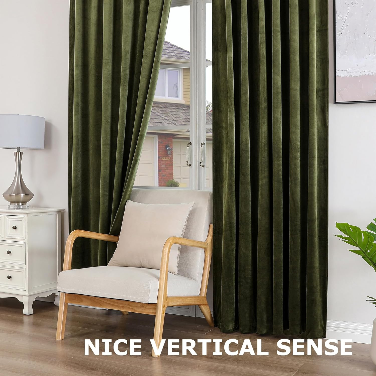 Olive Green Velvet Curtains for Bedroom Window, Super Soft Vintage Luxury Heavy