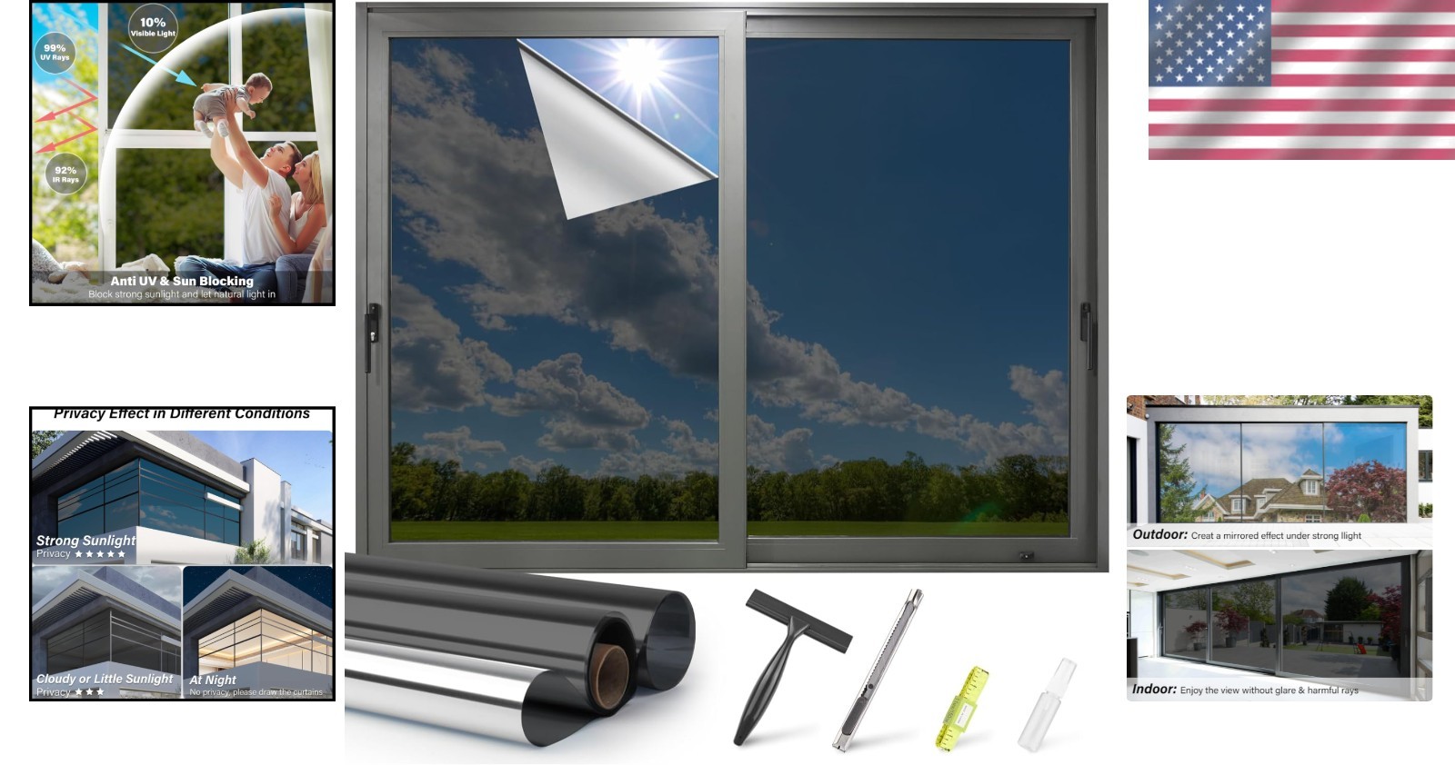 Daytime Privacy Window Film: 17.5×78.7 Inch Mirror Tint with Installation Tools
