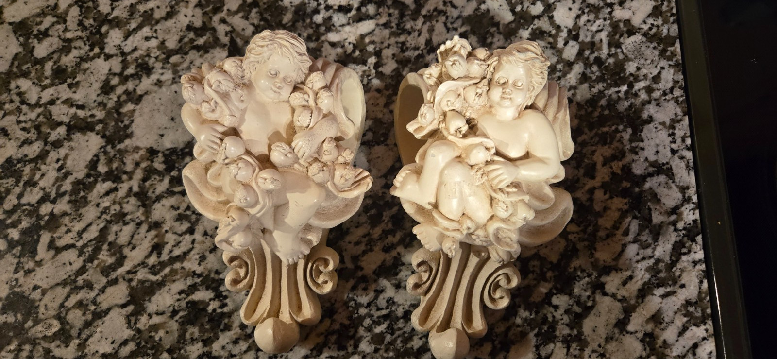 Vintage Resin Cherub Angel Wall Decor Curtain Rod Window Drapery Holders, PAIR