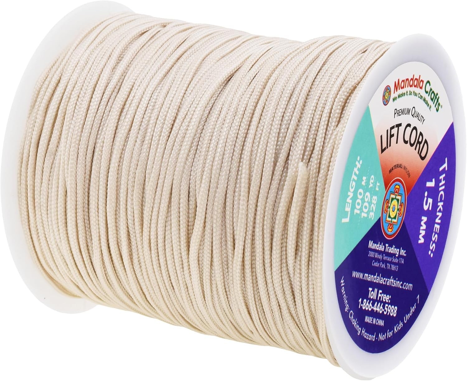 1.5Mm Egg Shell Blind Strings Lift Shade Cord – 109 Yards Braided Nylon Cord for