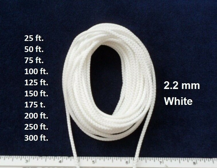 25-300ft 2.2 mm White Lift Pull String Cord for Shades, Honeycomb, Window Blinds