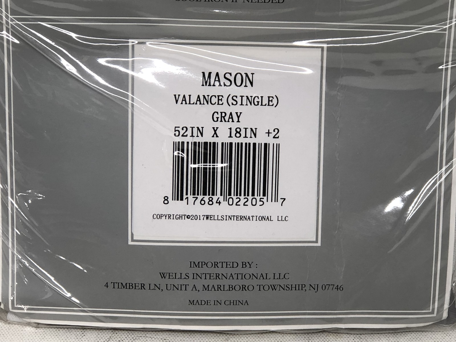 Drift Away Mason Valance (Single) Curtain – Gray 52″X18″ + 2 Header