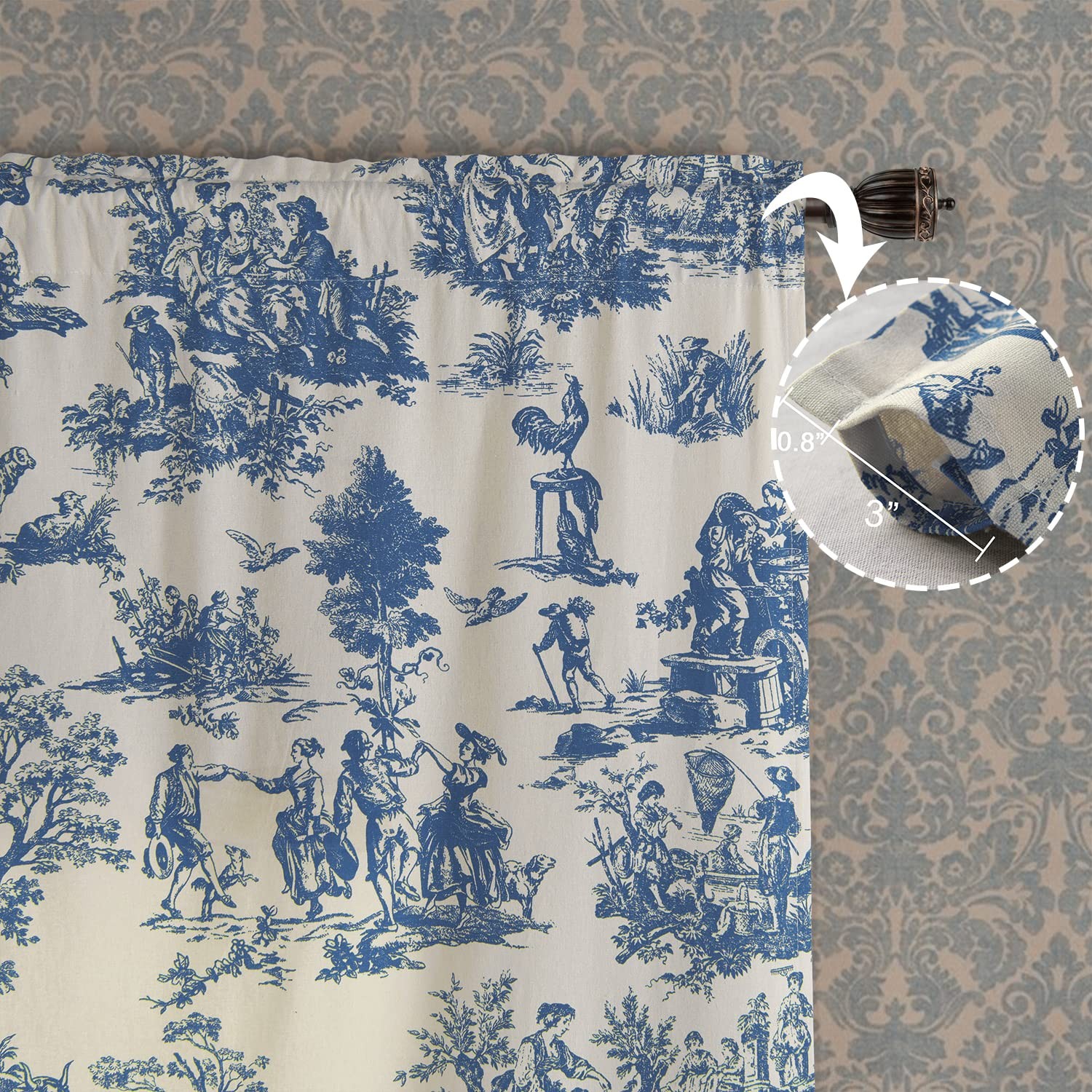 Xtmyi Light Blue Curtains 48 Inch Length for Kitchen Window Bathroom,trendy Fren