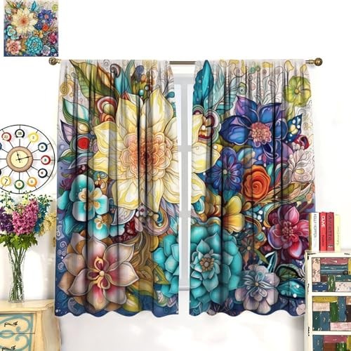 Boho Floral Curtains for Kitchen,Rustic 20.5″W x 44.5″L (Pack of 2) Style-4