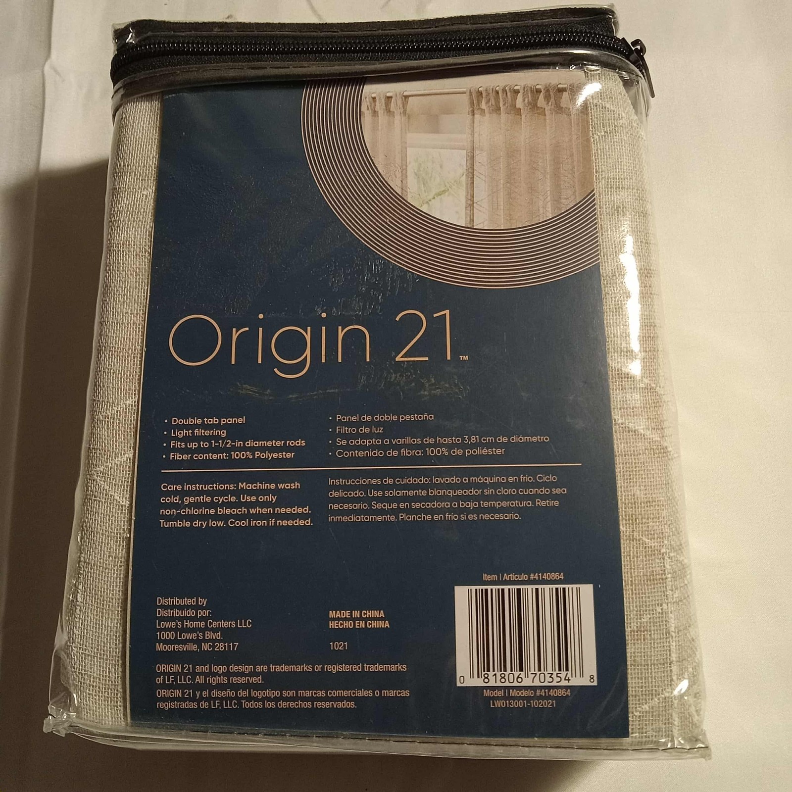 Origin 21 84-in Linen Polyester Light Filtering Double Tab Single Curtain Panel
