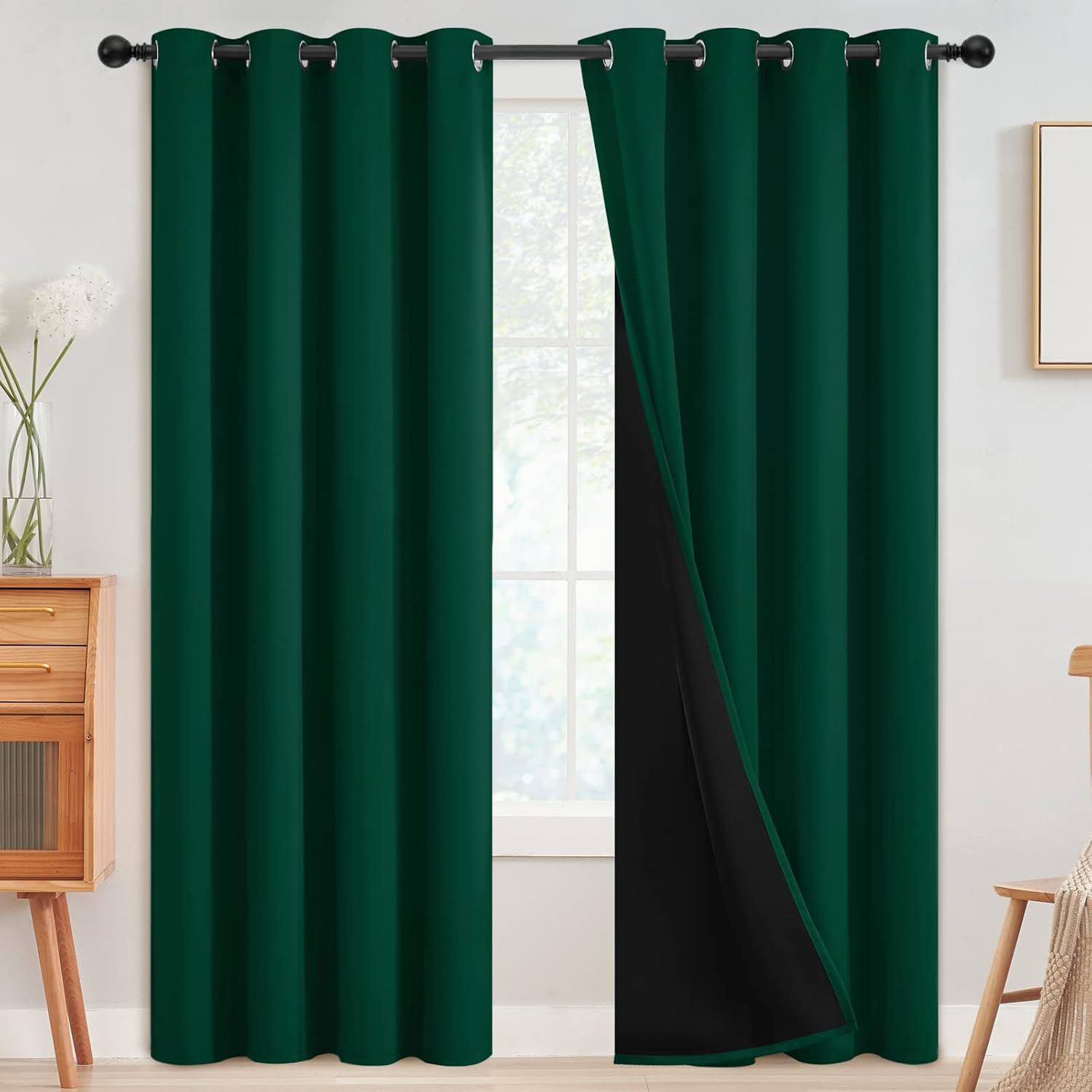 Dark Green 100% Blackout Curtains Room Darkening Living Room 84 | Curtains for B