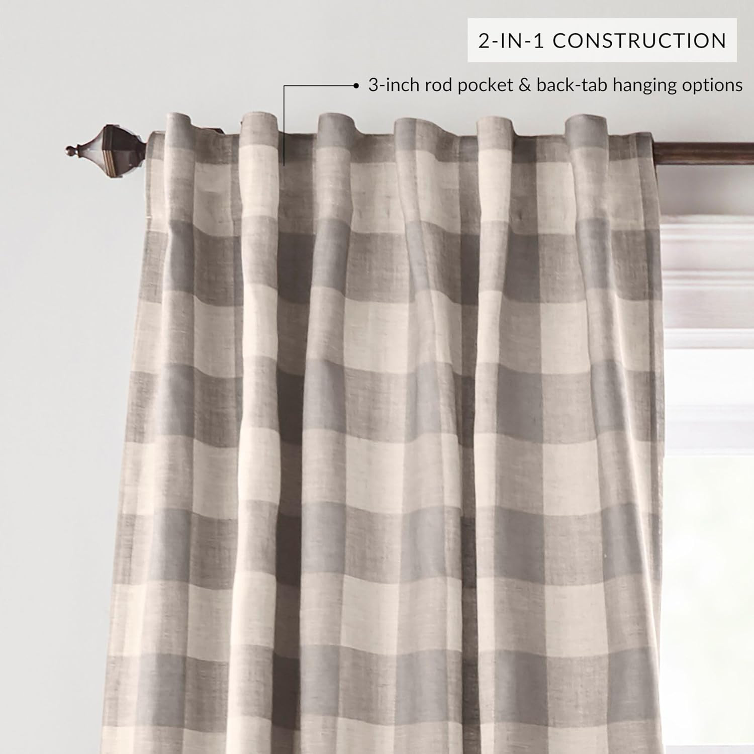 Grainger Buffalo Check Blackout Window Curtain, Gray – 52″ W X 84″ L
