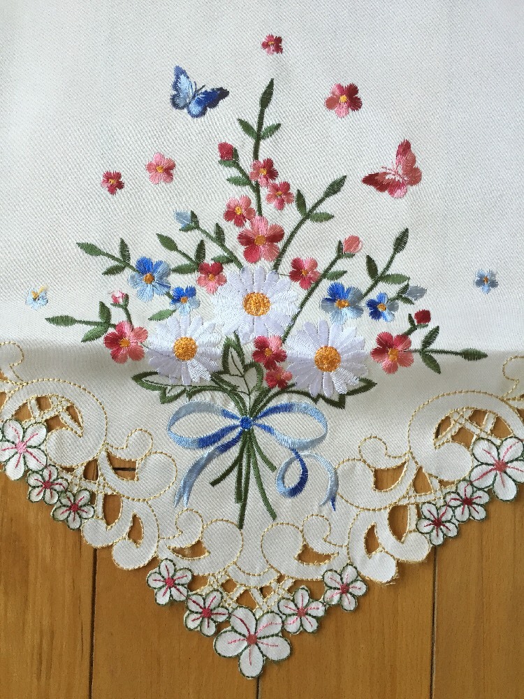 Springtime Floral Embroidered Cutwork Daisy Valance Butterflies Window Valance