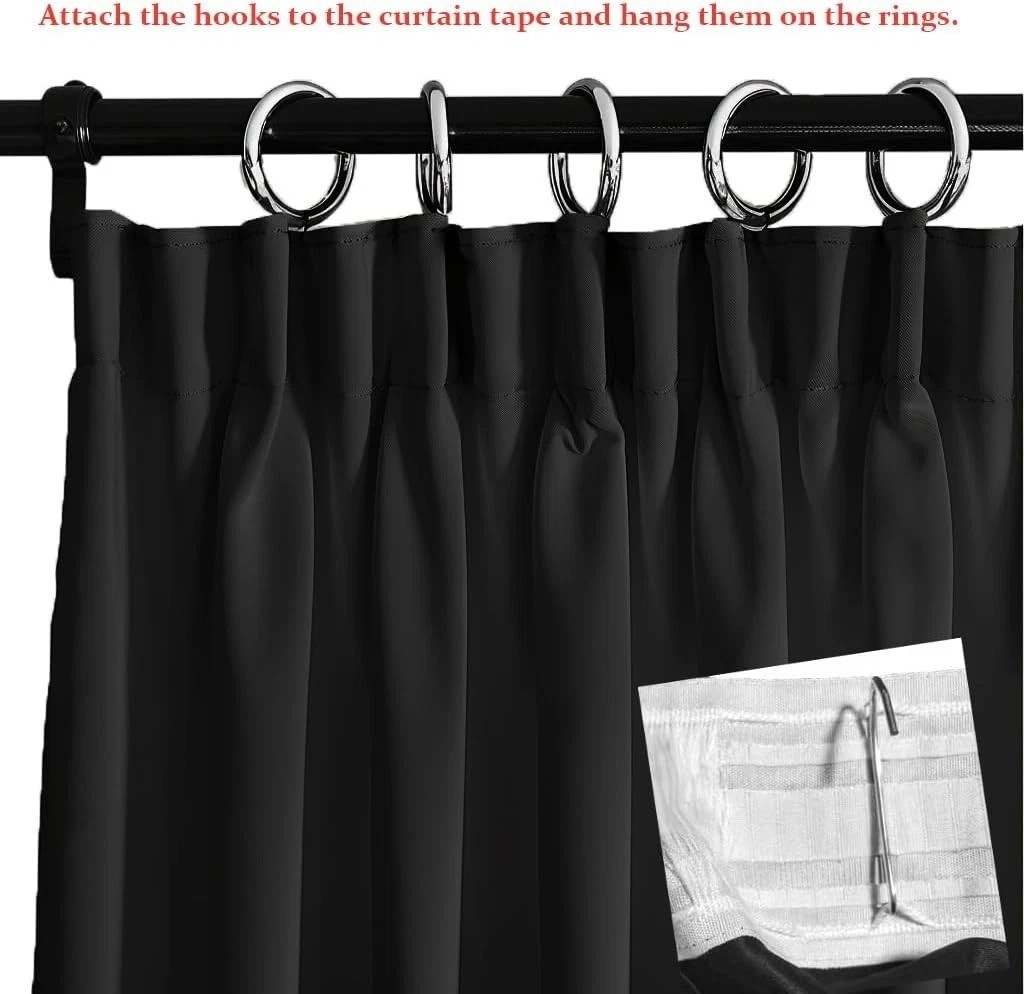Stylish Black Ceiling Track Room Divider Curtains, Noise Reduction 100W x 84L